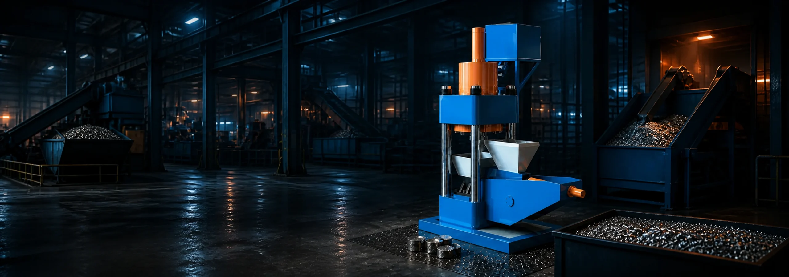 DSB vertical metal chip briquetting press in an industrial recycling cell