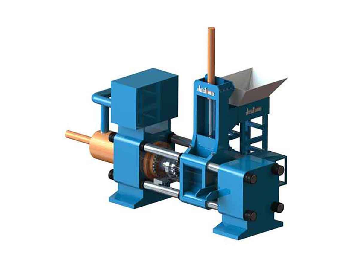 DSH horizontal metal chip briquetting press, hydraulic frame and hopper rendering
