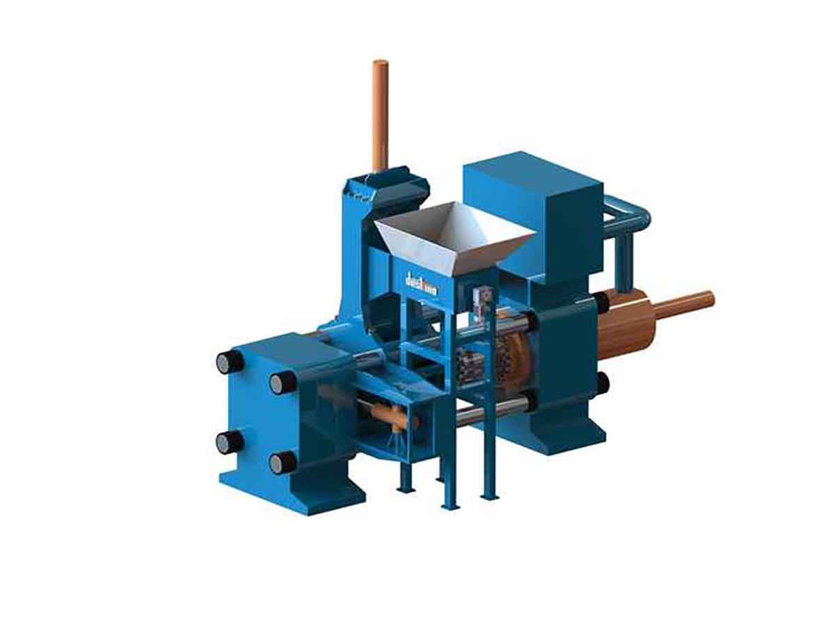 DSH horizontal briquetting press, opposite side and feed hopper rendering