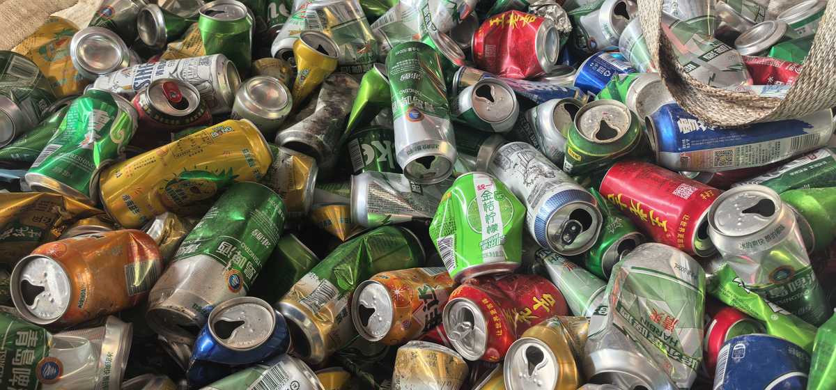 Loose used beverage cans collected before recycling