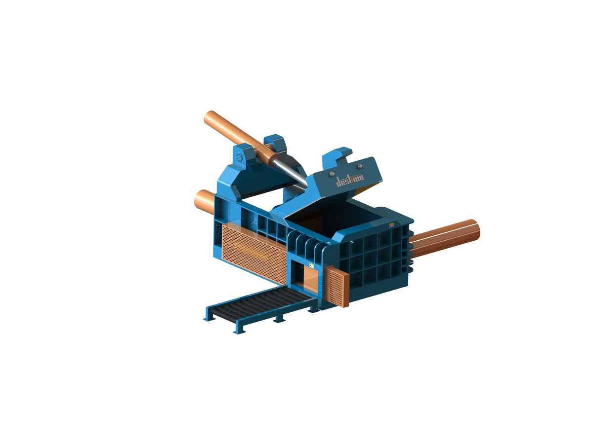HBT side push-out metal baler with open charging chamber and side discharge rollers
