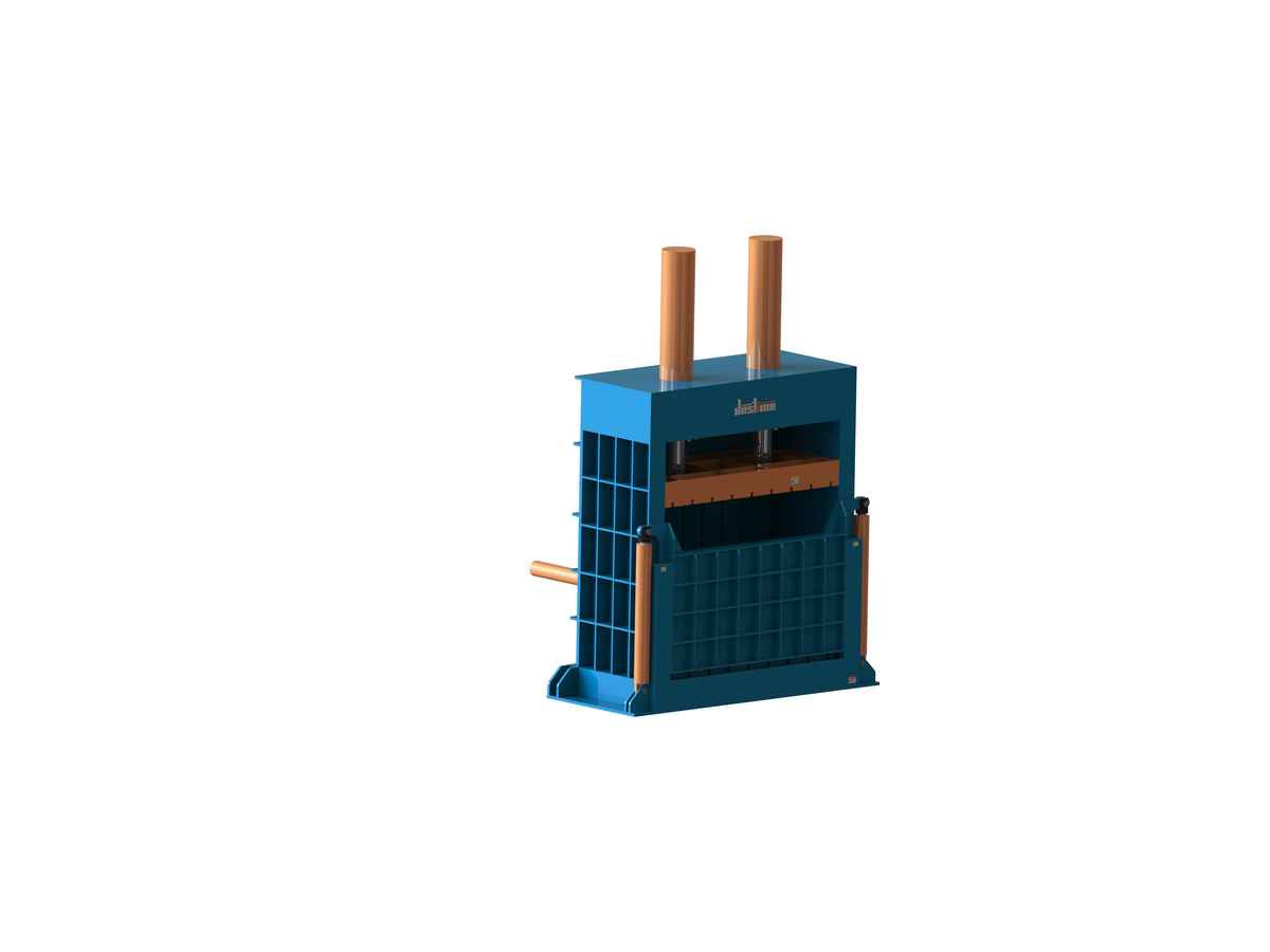VBT vertical hydraulic metal baler with twin pressing cylinders and front loading chamber