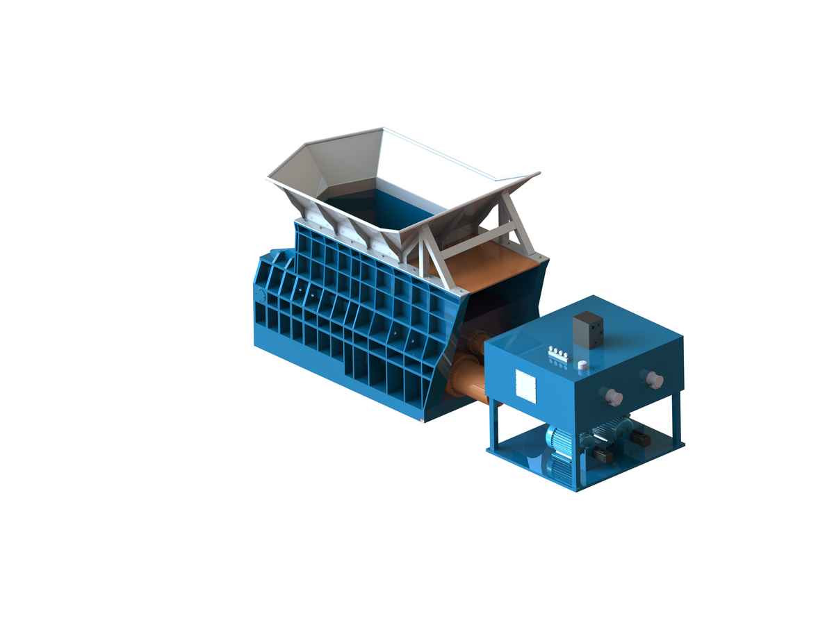 WS box shear rendering showing the ribbed body and hydraulic power unit