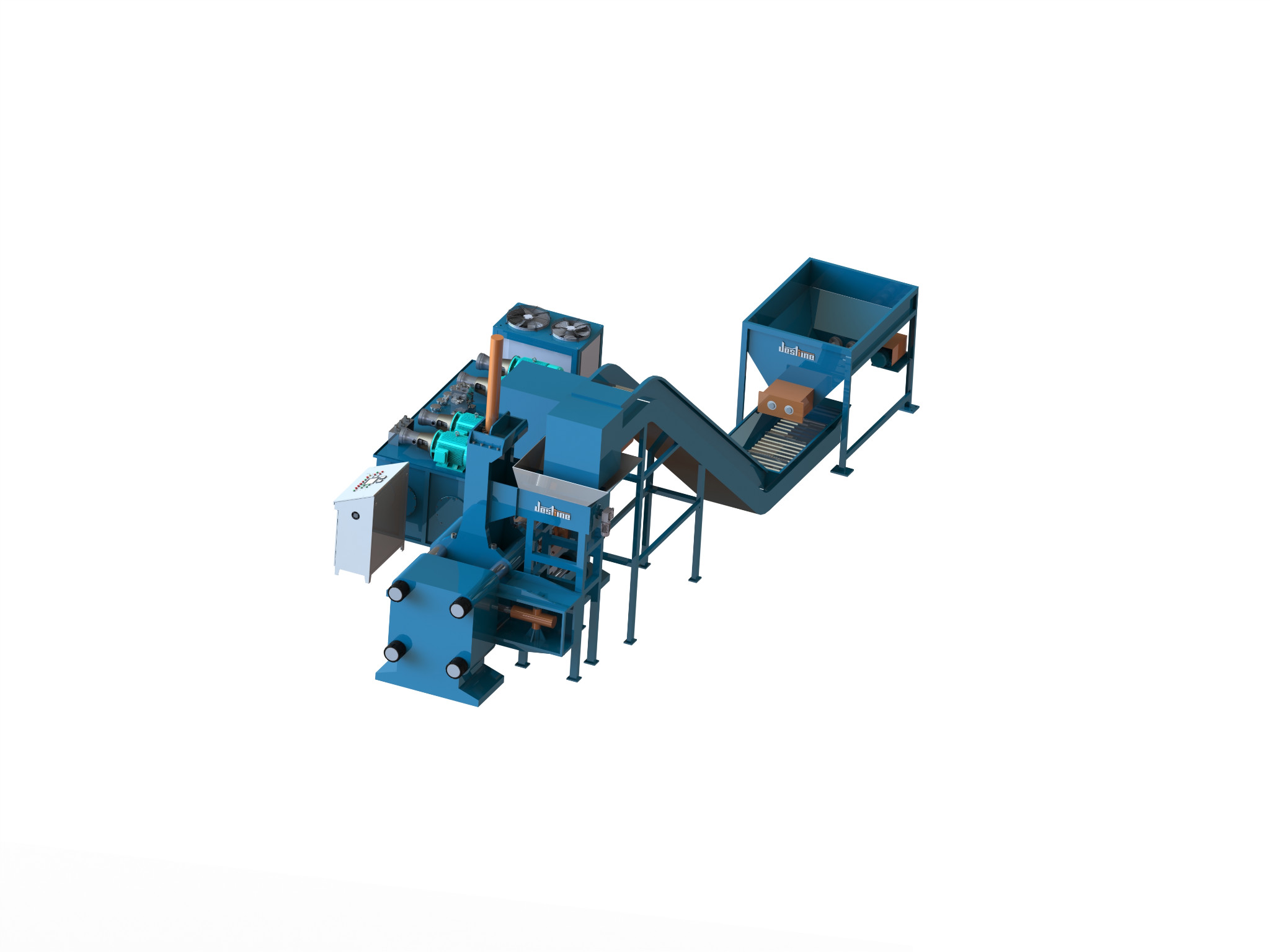 Horizontal metal chip briquetting arrangement, equipment view 1