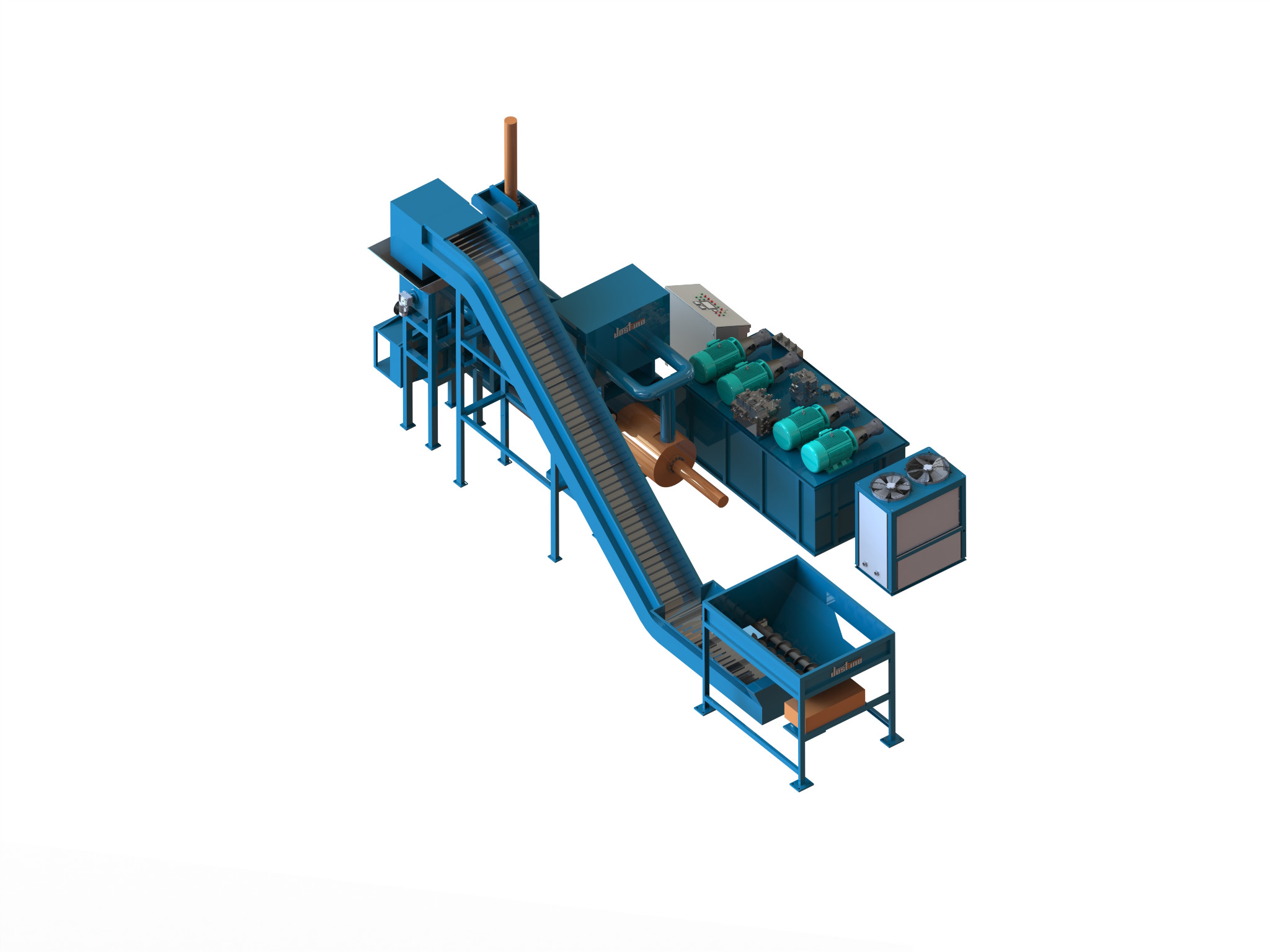 Horizontal metal chip briquetting arrangement, equipment view 2