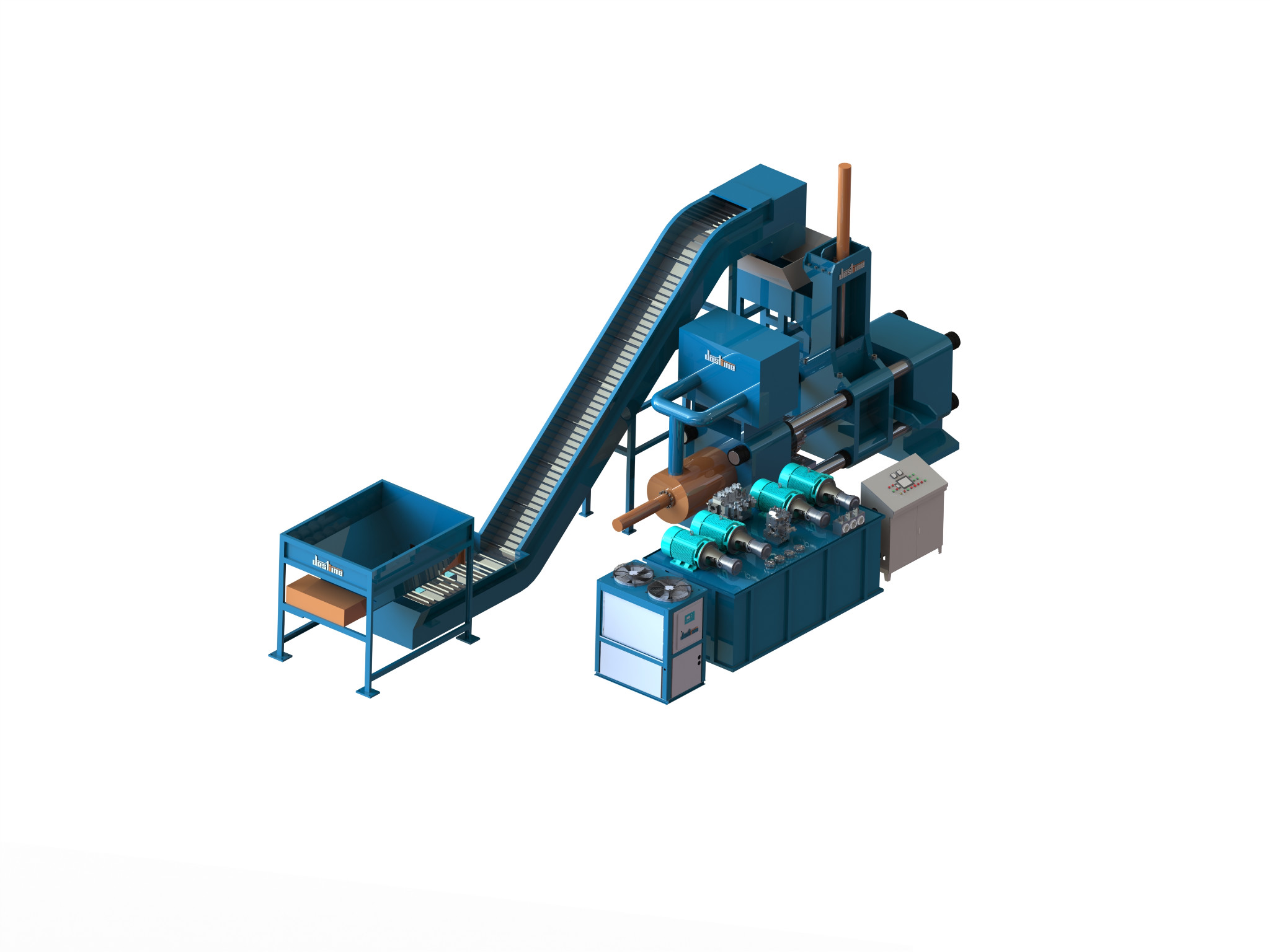 Horizontal metal chip briquetting arrangement, equipment view 3