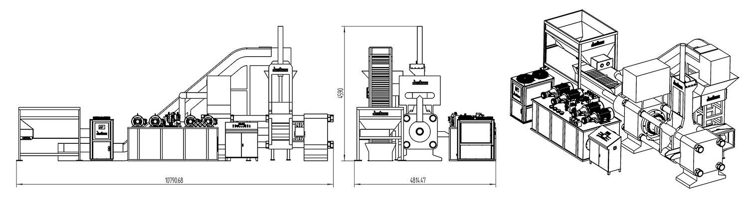 2D general-arrangement drawing for the horizontal metal chip briquetting equipment