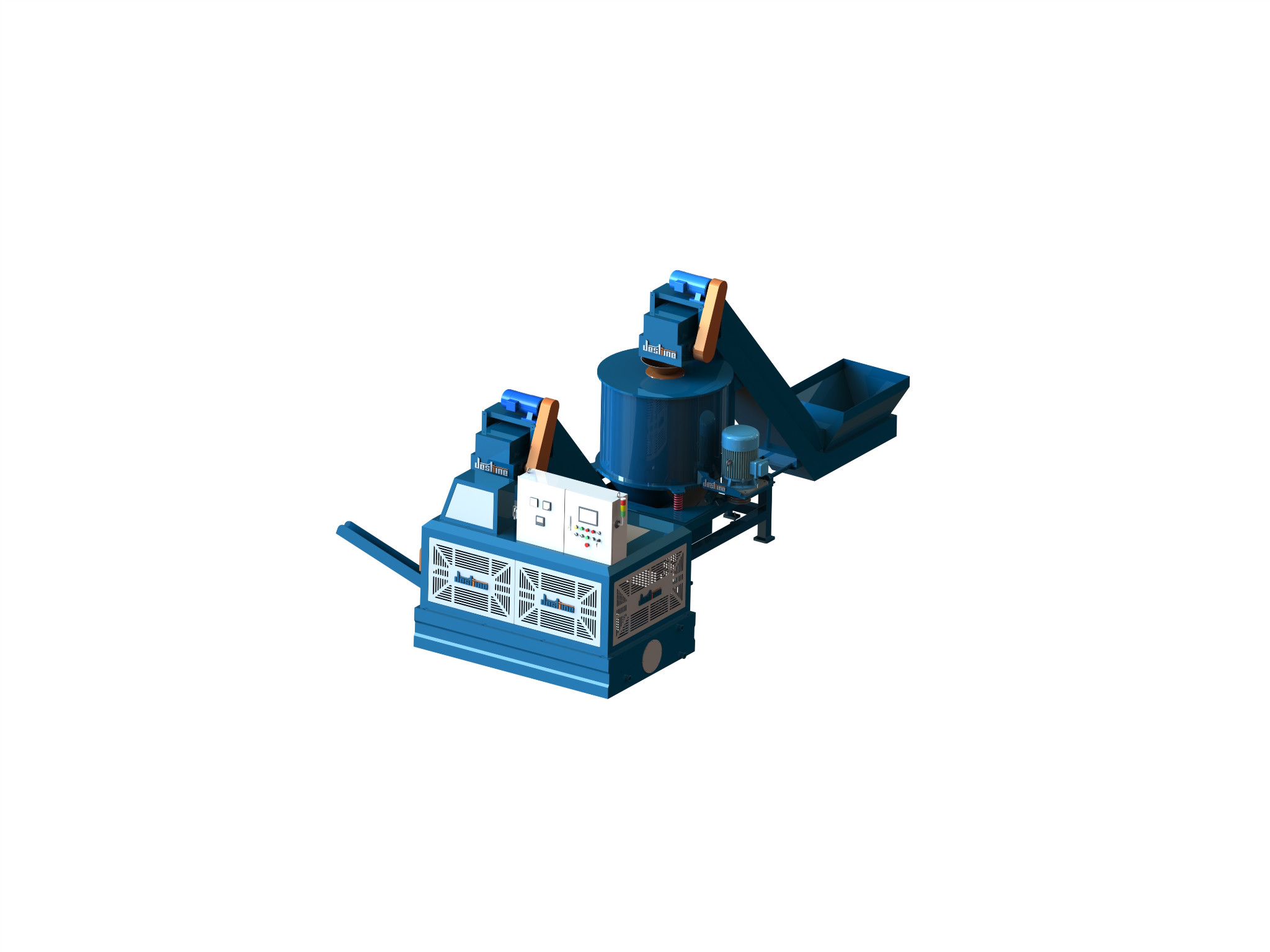 Front three-quarter render of the chip drying system and enclosed downstream unit